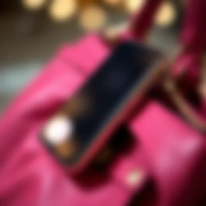 Close-up of the touch screen feature on a chic purse.