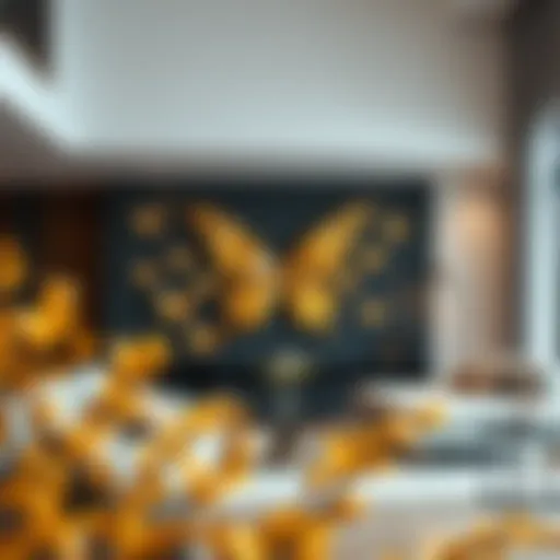 Artistic arrangement of gold butterfly wall decor in a modern living room