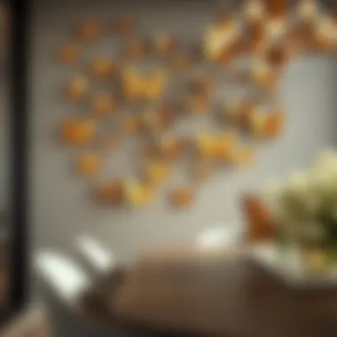 Elegant gold butterfly wall decor adding flair to a contemporary dining area