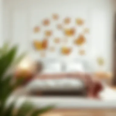 Gold butterfly wall decor styled in a minimalist bedroom setting