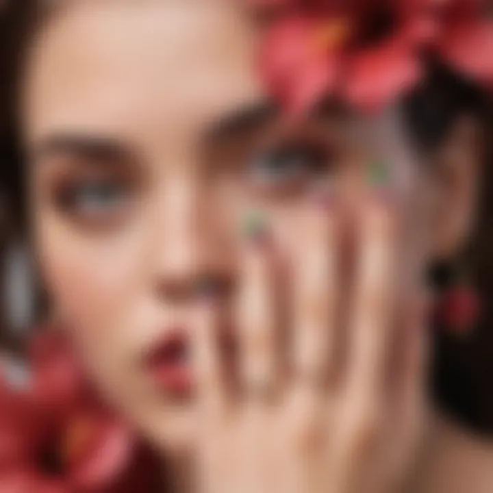 A collection of diverse hibiscus nail sticker designs reflecting cultural motifs