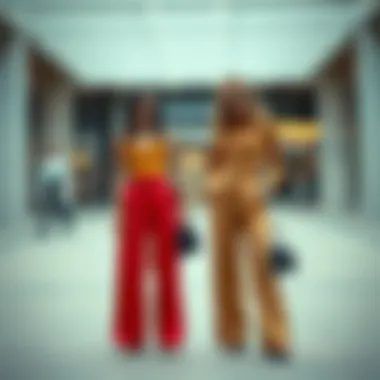 Fashionable ensemble featuring high waist belted wide leg pants with accessories