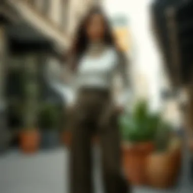 Styling tips for high waist belted wide leg pants in various settings