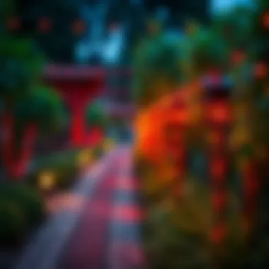 Vibrant garden pathway adorned with red solar string lights