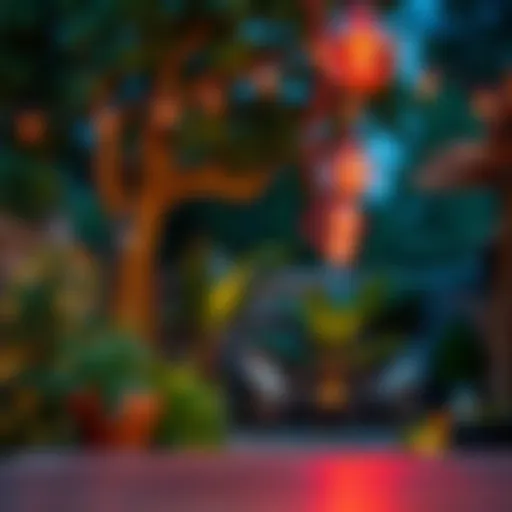 Outdoor Charm with Red Solar String Lights Enchanting outdoor setting illuminated by red solar string lights