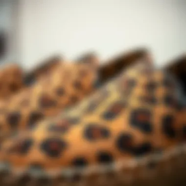 A close-up view of leopard espadrilles featuring intricate patterns and textures.