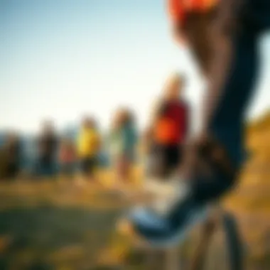 Versatility in Action with Merrell Sneakers A dynamic outdoor scene featuring individuals enjoying various activities while wearing Merrell lightweight sneakers.