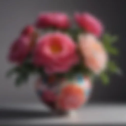 A vibrant arrangement of peony faux flowers in a decorative vase