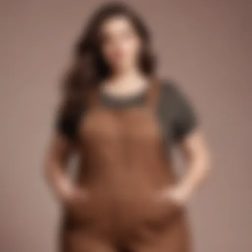 Chic plus size brown overalls styled with a casual top