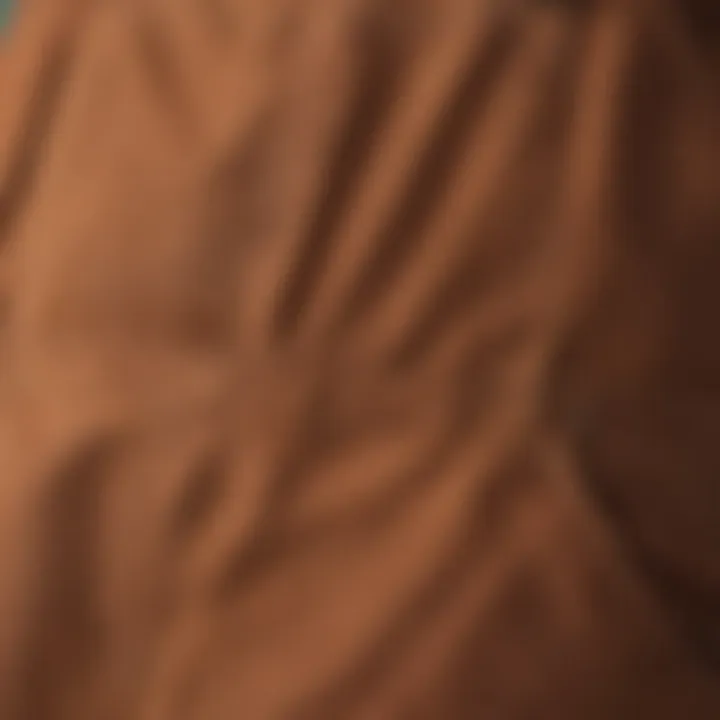 Close-up of high-quality fabric of brown overalls