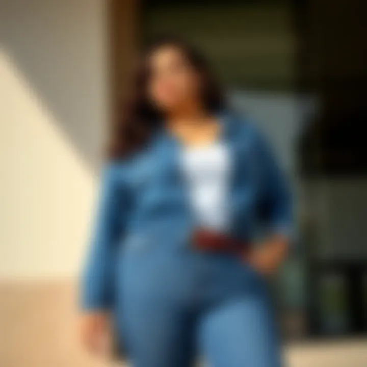 Curvy model showcasing stylish plus size stretch jeans