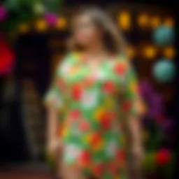 Brightly colored plus size summer tunic showcasing floral patterns