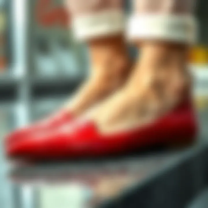 Red leather pointed toe flats styled in different outfits