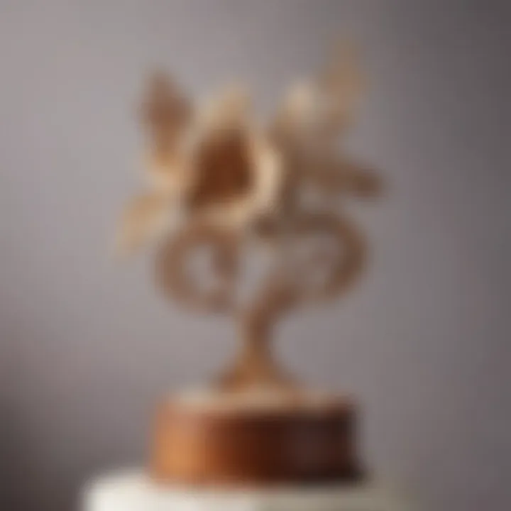 Elegant wooden cake topper design with floral accents