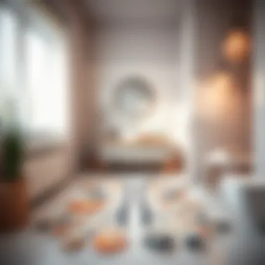 Stylish bathroom featuring a unique shell rug design