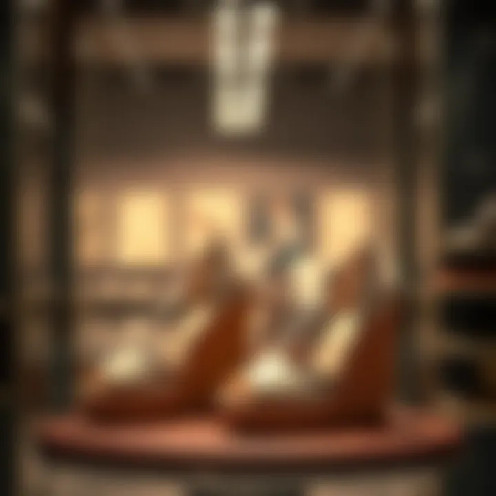 Elegant pair of wedge shoes on display