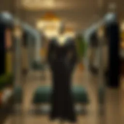 Elegant Swiss dot V-neck bishop sleeve dress on display