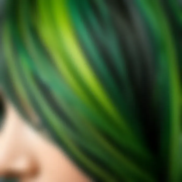 Detailed Look at Green Highlights Close-up of green highlights on a dark base wig