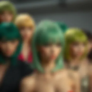 Variety of Green Highlight Styles Diverse styles showcasing green highlight wigs
