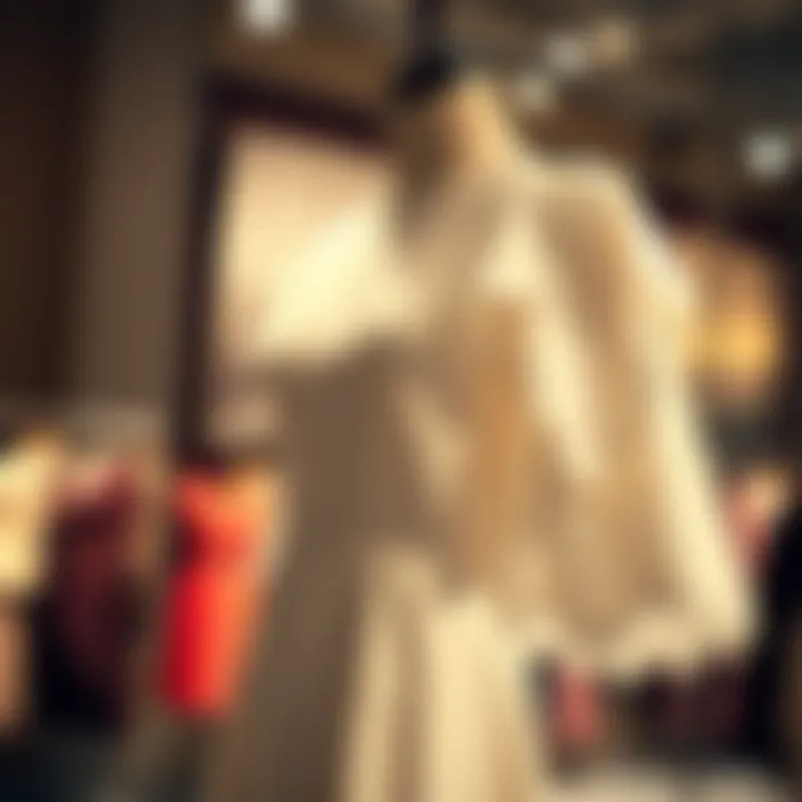 Elegant Scallop Edge Dress on Display Elegant scallop edge dress displayed on a mannequin