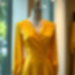 Elegant display of a mustard yellow satin dress on a mannequin