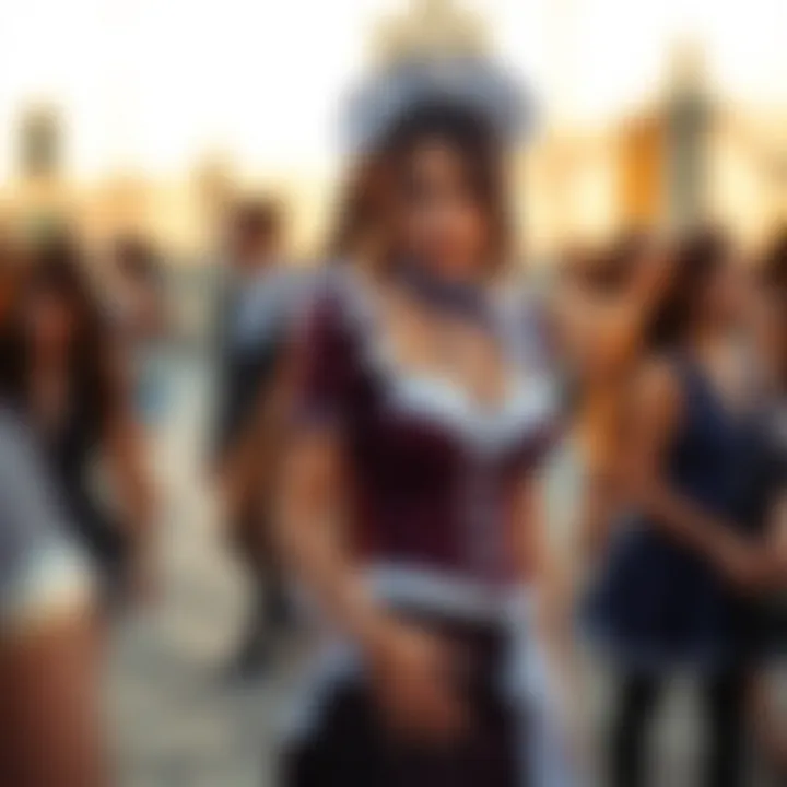 Influence of the Sexy Maid Costume on Social Interactions Artistic representation of the sexy maid costume influencing social interactions.