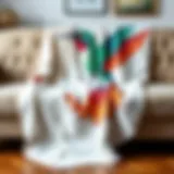 Vibrant hummingbird throw blanket draped elegantly over a sofa