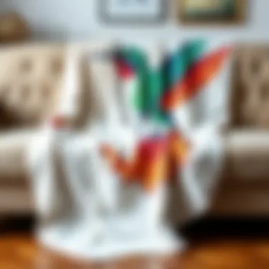 Elegant Hummingbird Throw Blanket on Sofa Vibrant hummingbird throw blanket draped elegantly over a sofa