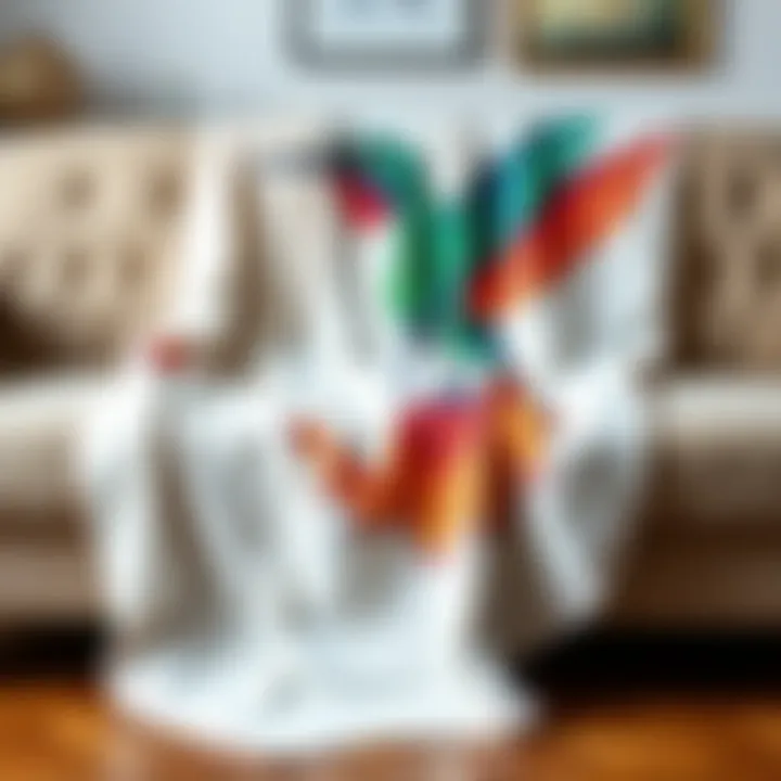 Elegant Hummingbird Throw Blanket on Sofa Vibrant hummingbird throw blanket draped elegantly over a sofa