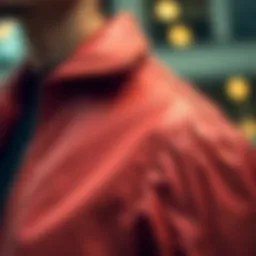 Close-up view of drop shoulder bomber jacket detailing