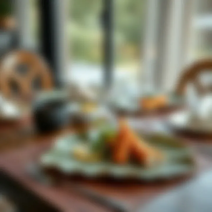 Creative presentation using leaf shape placemats in a dining setup