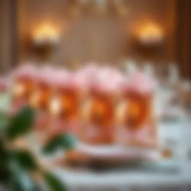 Rose Gold Favor Bags on a Table Elegant rose gold favor bags on a beautifully set table