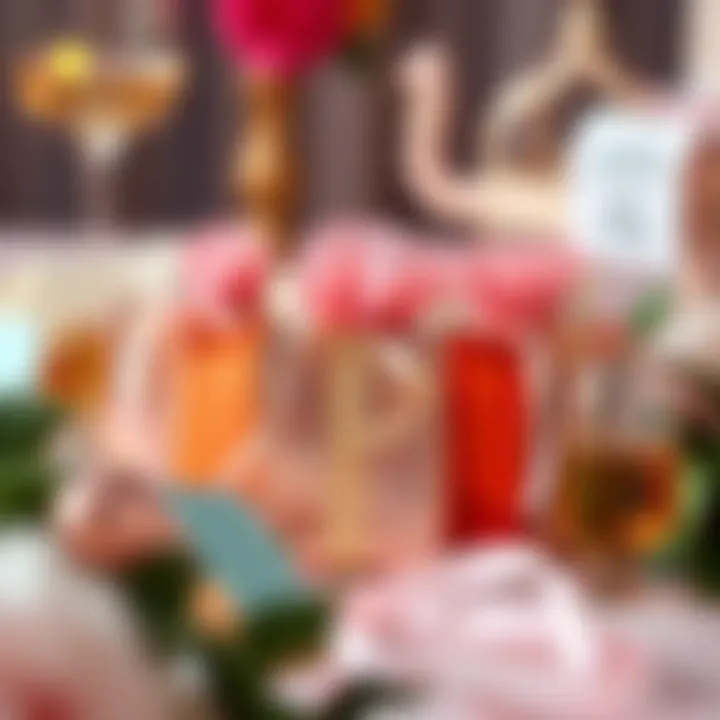 Trendy Rose Gold Favor Bags with Celebratory Decor Trendy rose gold favor bags surrounded by celebratory decor