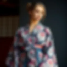 A beautifully draped geo print kimono showcasing intricate patterns