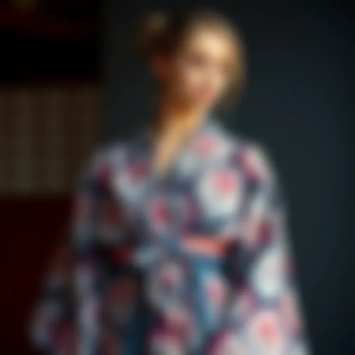 Intricate Patterns of the Geo Print Kimono A beautifully draped geo print kimono showcasing intricate patterns
