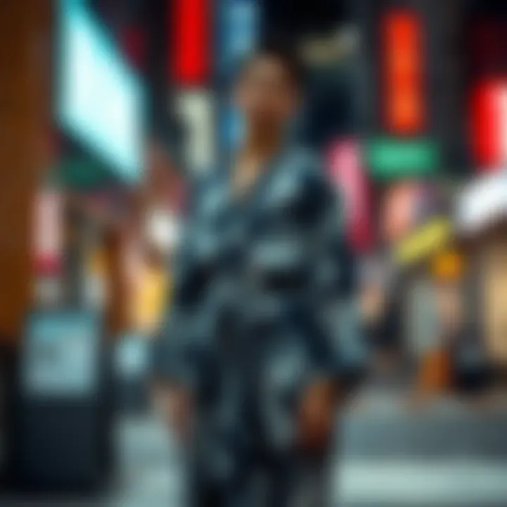 Geo Print Kimono in Urban Fashion A stylish individual wearing a geo print kimono in an urban setting