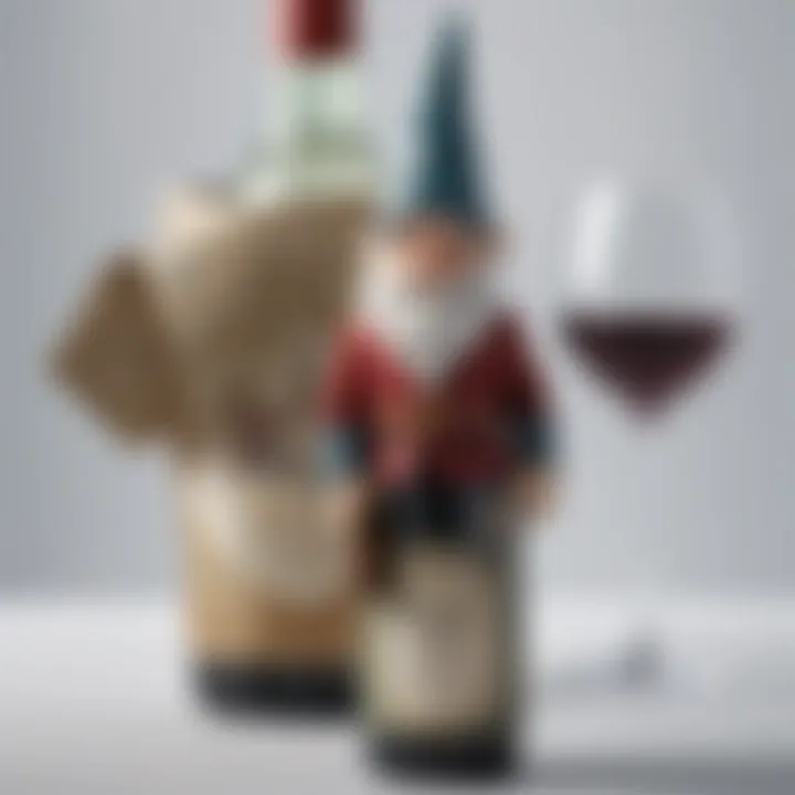 Elegant wine bottle adorned with a gnome-themed cover