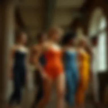 Historical Evolution of the Unitard A historical representation of clothing evolution featuring the unitard