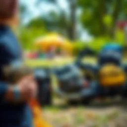 Diverse styles of waist pack water bottle carriers displayed in a vibrant outdoor setting