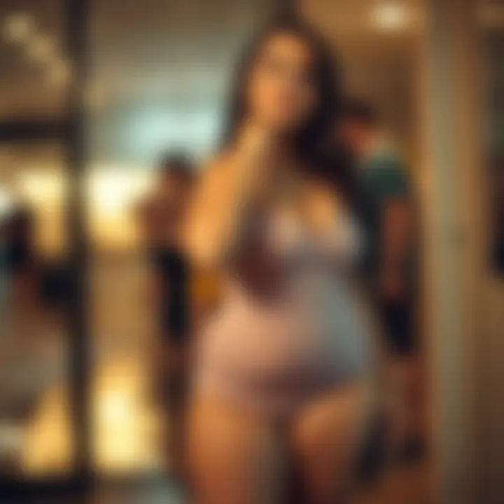 A confident individual wearing a plus size thong shaper under a fitted dress