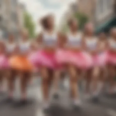 A group of runners participating in a race, proudly donning tutus of various designs