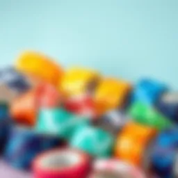 Colorful tie dye washi tape rolls arranged aesthetically