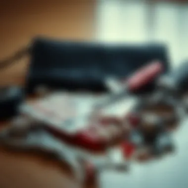 A chic arrangement of foot fashion accessories, including toenail stickers and nail tools.