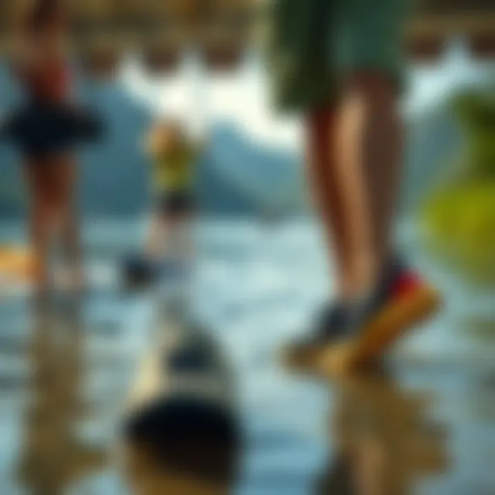 A scenic outdoor setting showcasing water activities with suitable footwear