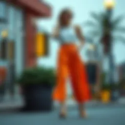 Fashionable pair of short culottes in vibrant colors
