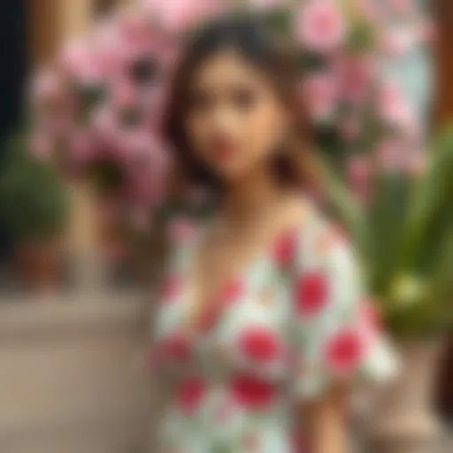 Elegant summer midi dress with short sleeves in a floral pattern