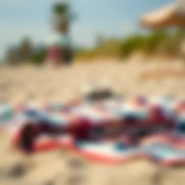 Compactly folded beach blanket for easy portability