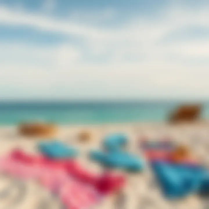 Vibrant and spacious beach blanket spread on sandy shore