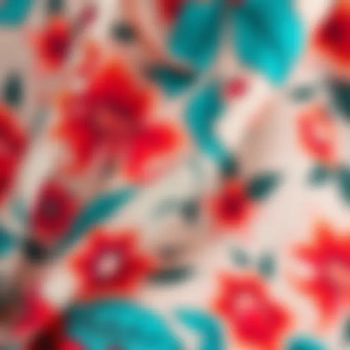 Intricate Floral Patterns Close-up of intricate floral patterns on a stylish cover-up fabric.