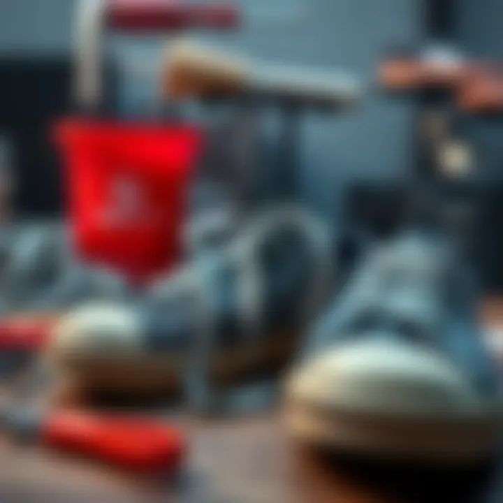 DIY Customization for Gray Round Shoelaces A DIY customization station for shoelaces with materials and tools.